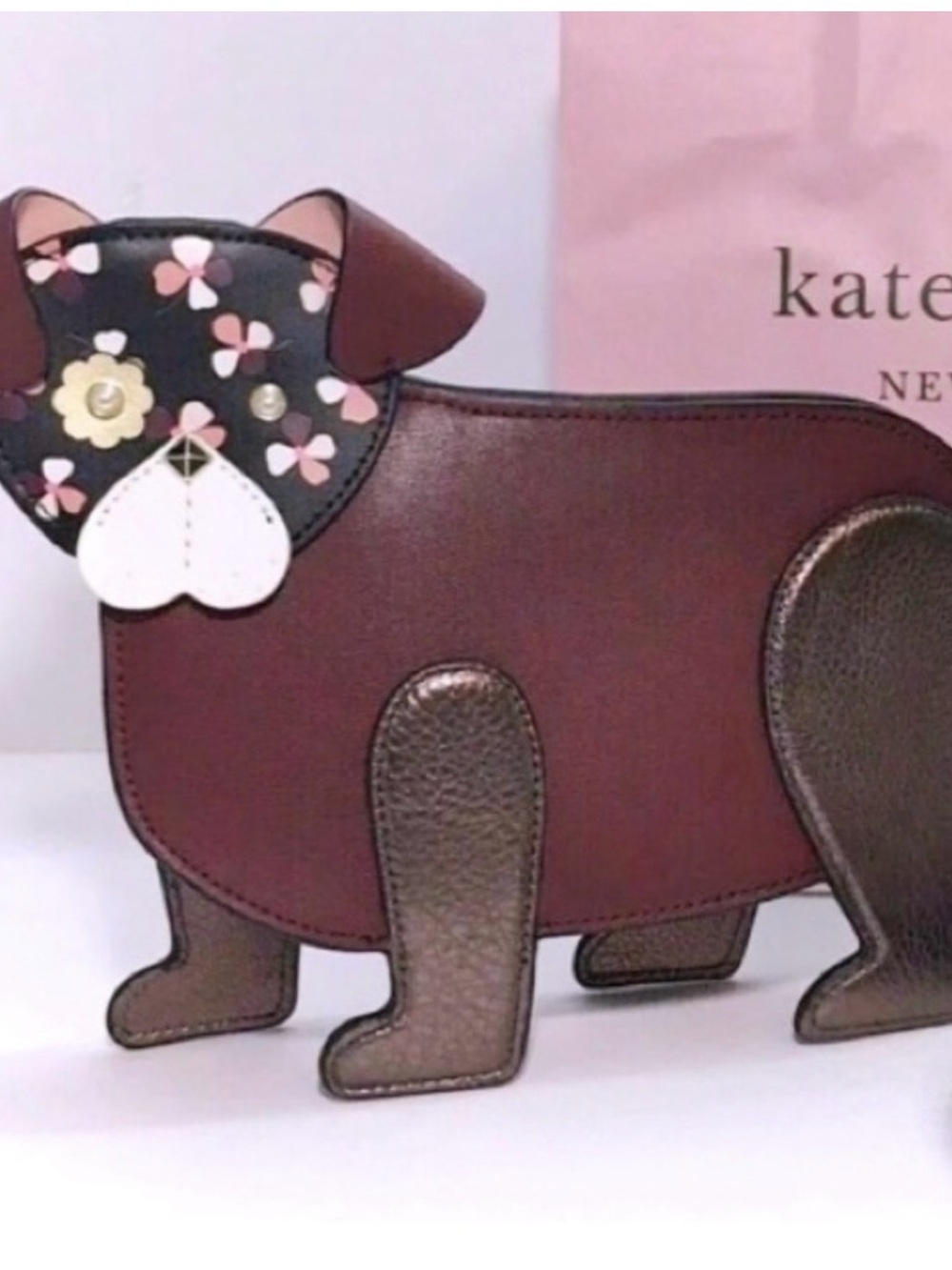 kate spade Floral-Accent Dog Crossbody Bag - Burgundy & Brown